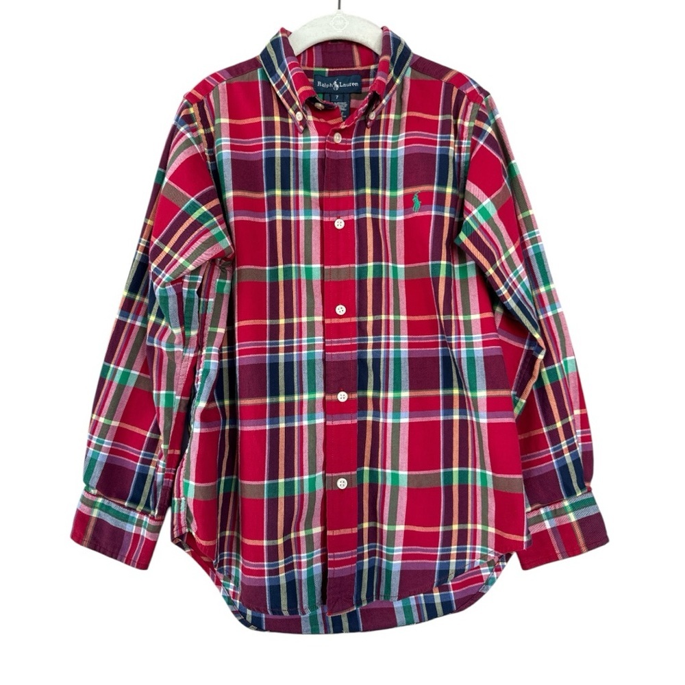 Ralph Lauren Boys Red Green Navy Plaid Button-Down Shirt